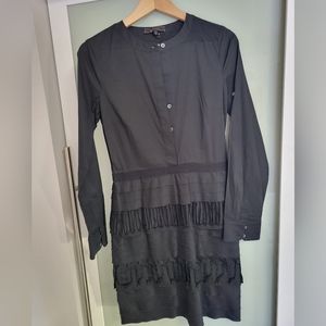 BCBGMAXAZRIA Black Cotton Blend Long Sleeved Structured Dress